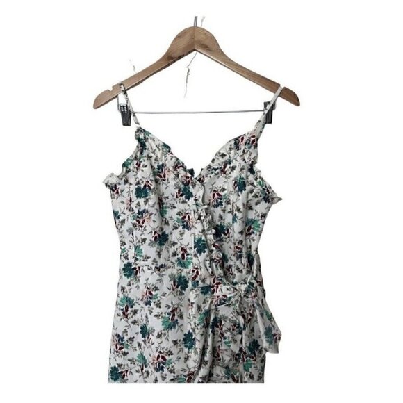 Rebecca Taylor Carnation Faux Wrap Linen Blend Dress Emerald Combo Floral 0 0826 - Picture 3 of 5